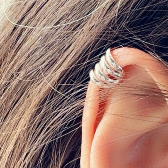 Sterling Silver Wide Band Ear Cuff - Picture 2 of 9